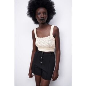 NWT Zara Black High Waisted Gold Tone Button Shorts